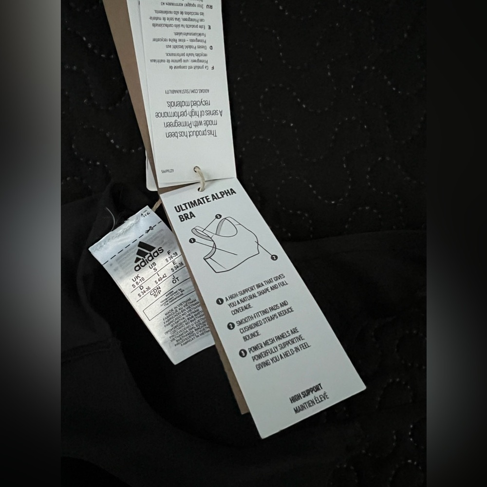 Adidas ultimate sports bra athletic gym yoga workout black small activewear new - Picture 2 of 10